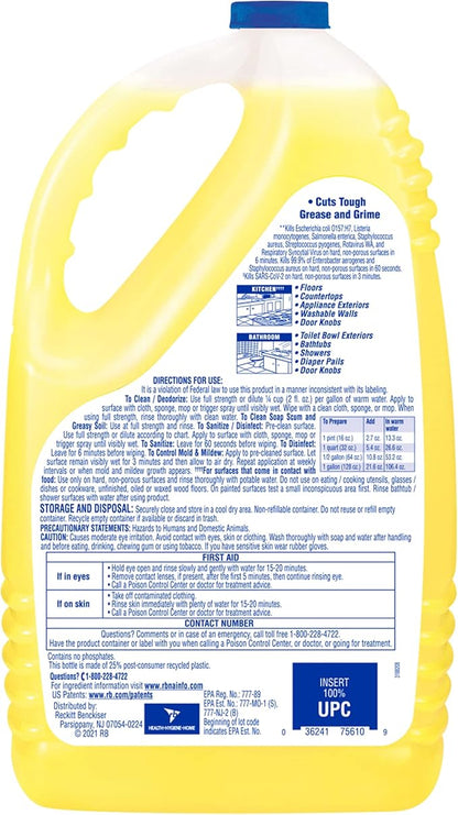 Lysol Multi-Surface Cleaner, Sanitizing and Disinfecting Pour, to Clean and Deodorize, Sparkling Lemon and Sunflower Essence, 144 Fl Oz