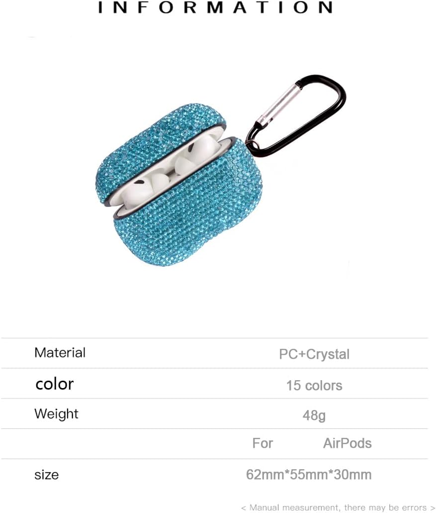 Sparkly Diamond Case for AirPods Pro 1&2 Generation with Keychain, Shockproof Protective Premium Bling Rhinestone Cover Skin Compatible with AirPods Charging Case (Sea Blue C14)