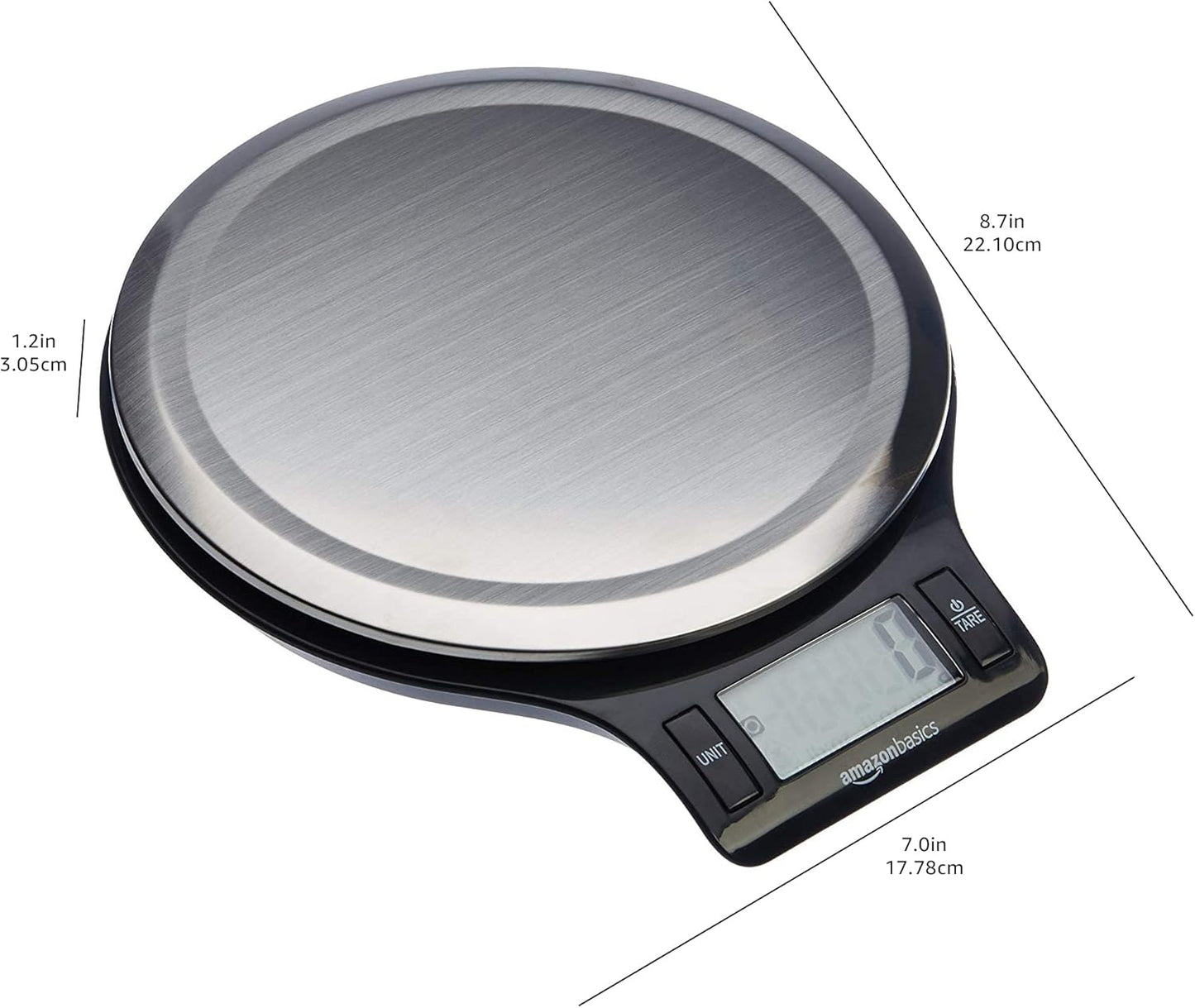 Basics Digital Kitchen Scale with LCD Display, Batteries Included, Weighs up to 11 pounds, Black and Stainless Steel