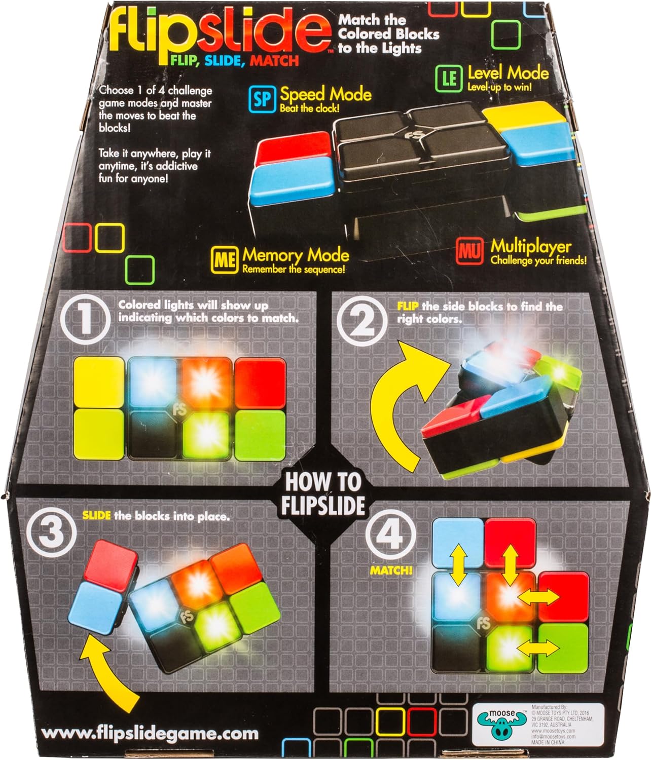 Flipslide Game - Electronic Handheld Game  Addictive Multiplayer Puzzle Game of Skill  Flip, Slide & Match Colors to Beat the Clock  4 Thrilling Game Modes  Ages 8+  Includes Batteries